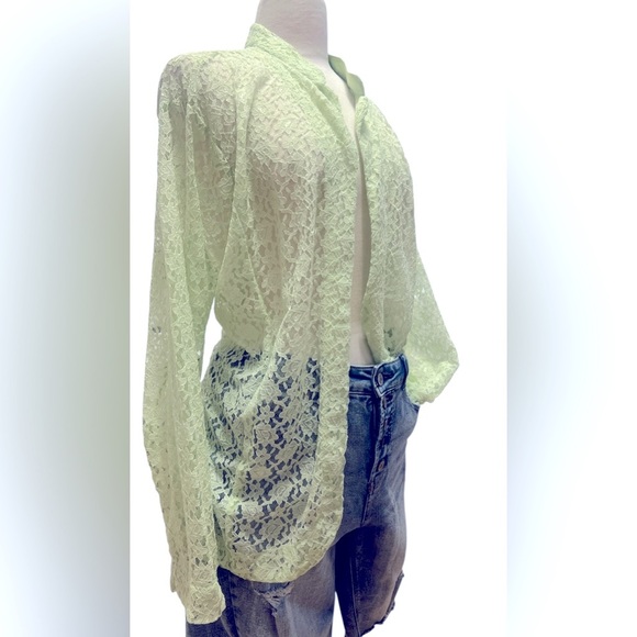 Chic Lace cover up Blouse in Soft Green - Picture 1 of 6